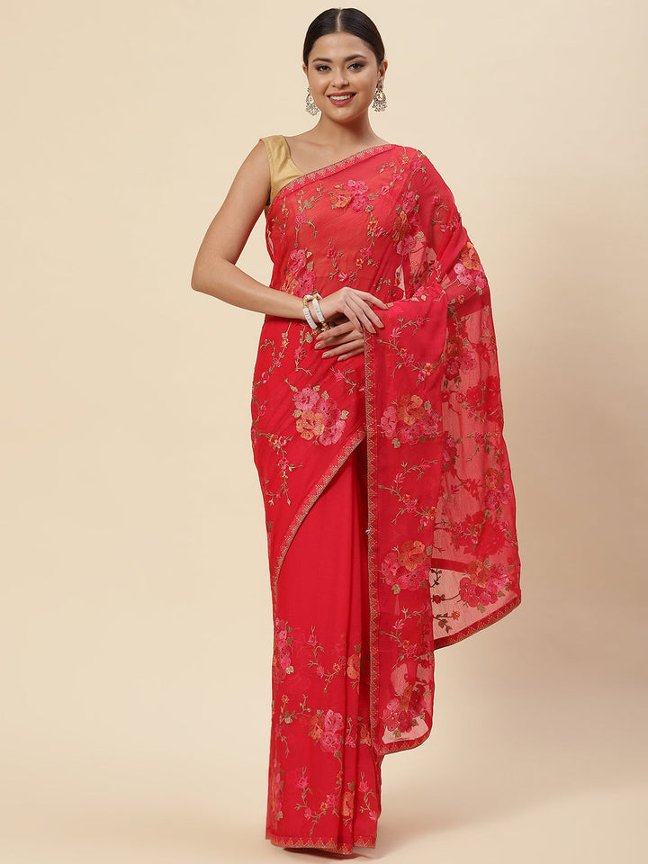 Resham Embroidered Chiffon Saree