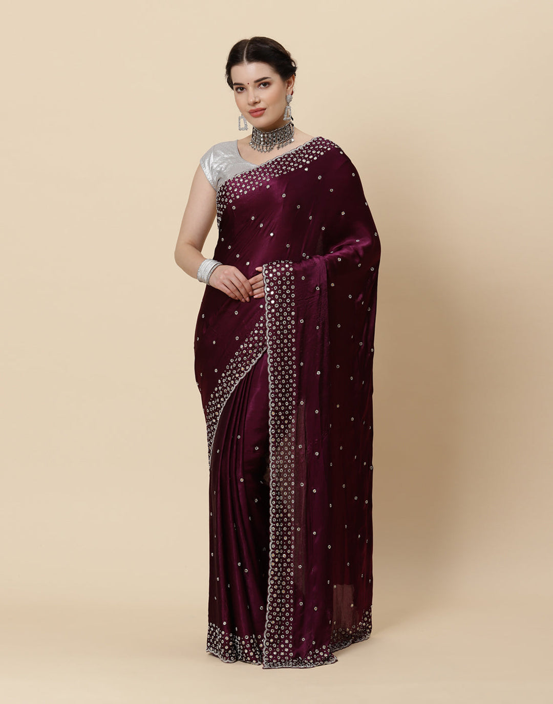 Embroidered Satin Saree