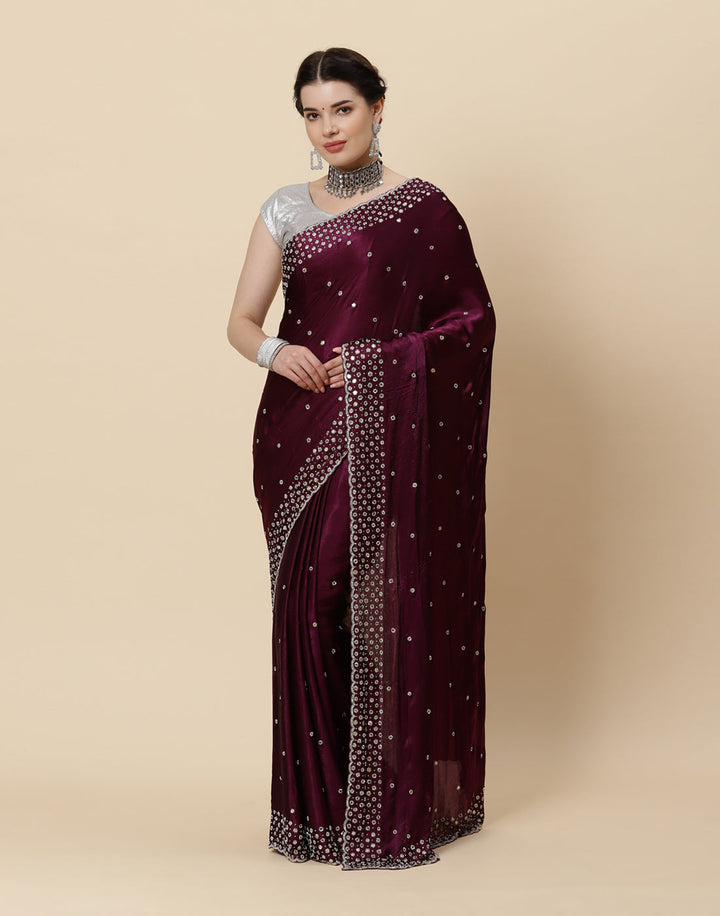 Embroidered Satin Saree