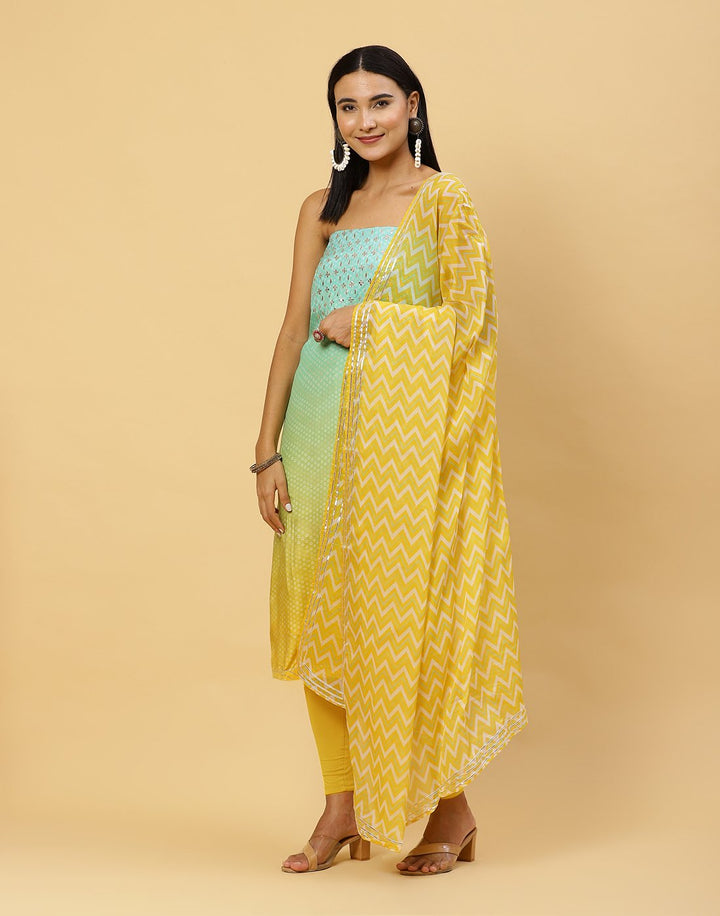Printed Muslin Suit Piece With Organza Dupatta