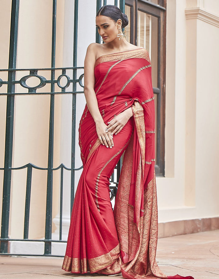 Red Woven Crepe Saree