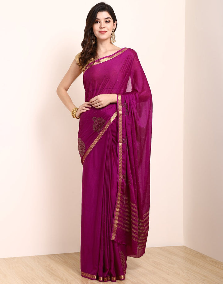 Purple Art Crepe Saree