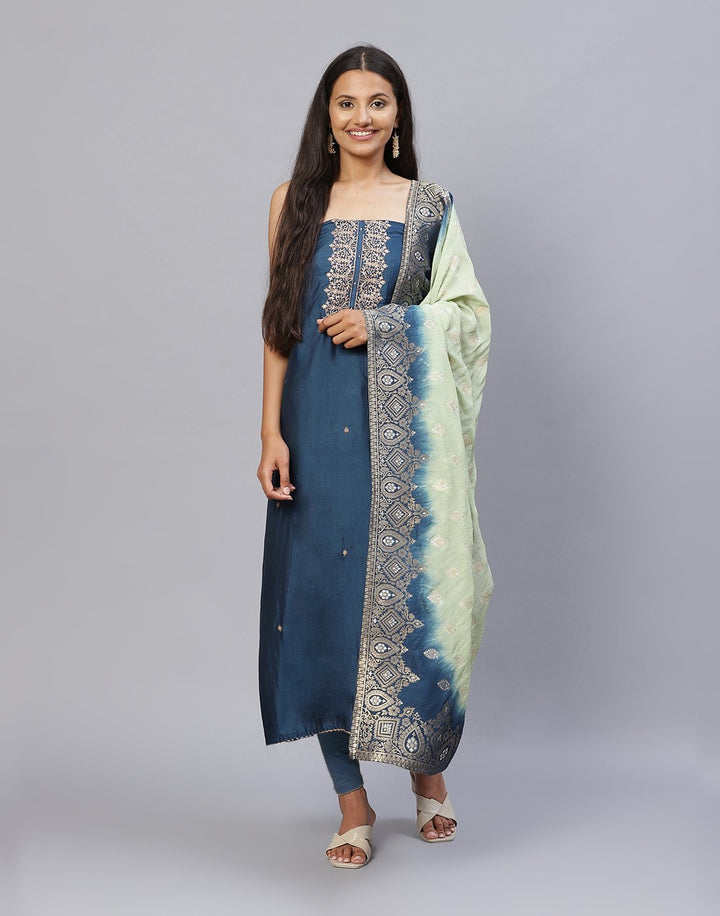 Embroidered Chanderi Suit Piece With Banarasi Dupatta