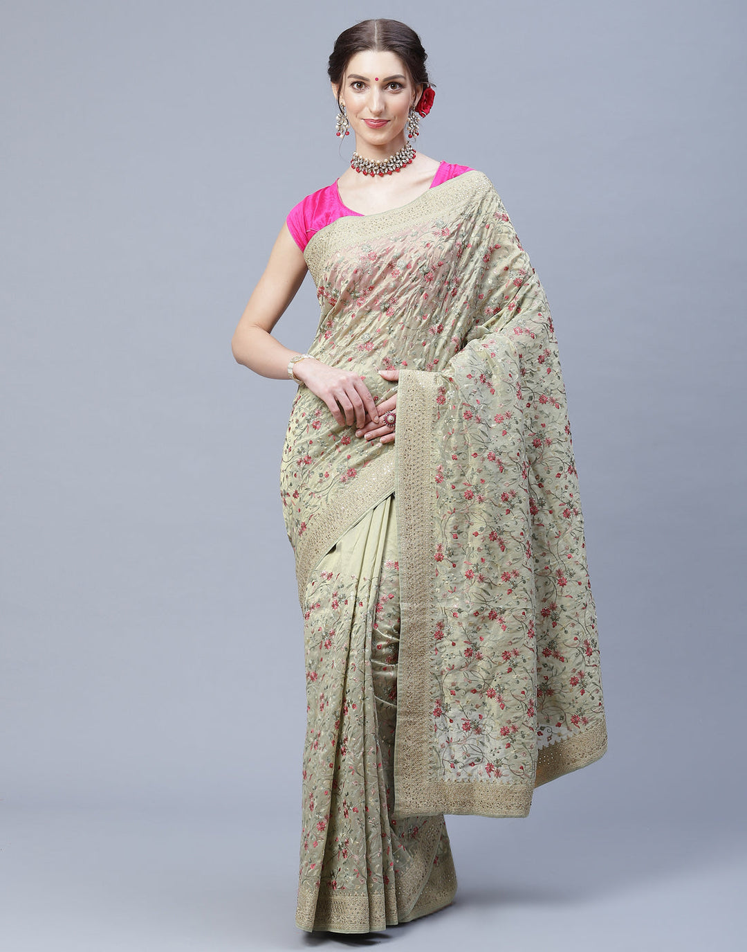 Banarasi Tissue Saree With Embroidery