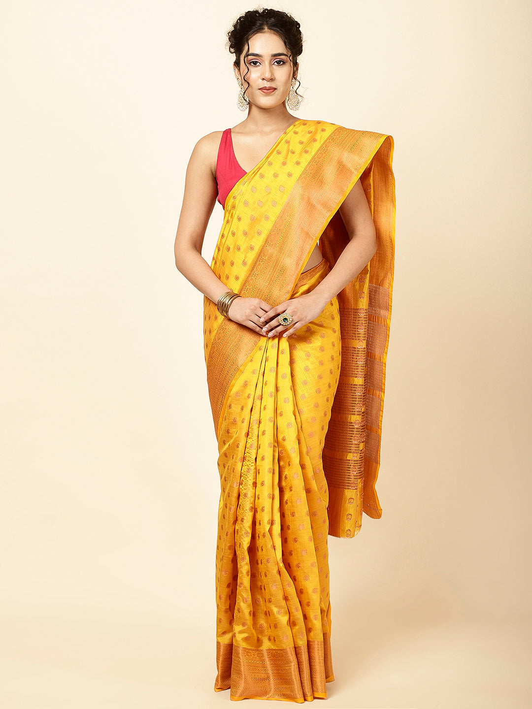 Zari Border Booti Woven Handloom Saree