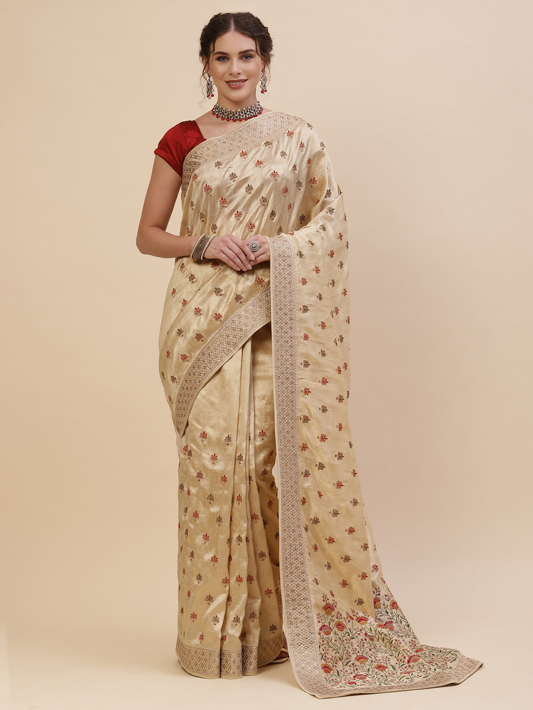 Resham Jaal Embroidered Art Tussar Saree