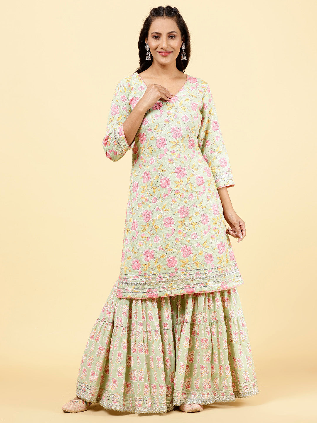 Printed Cotton Kurta With Garara