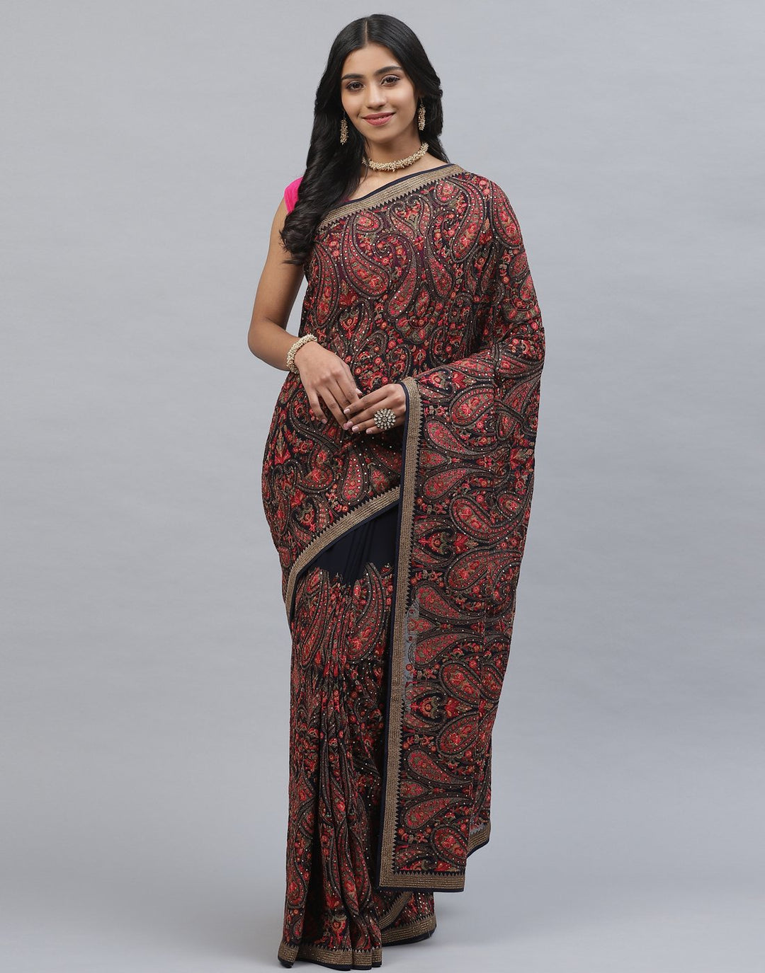 Georgette Saree With Kashmiri Work