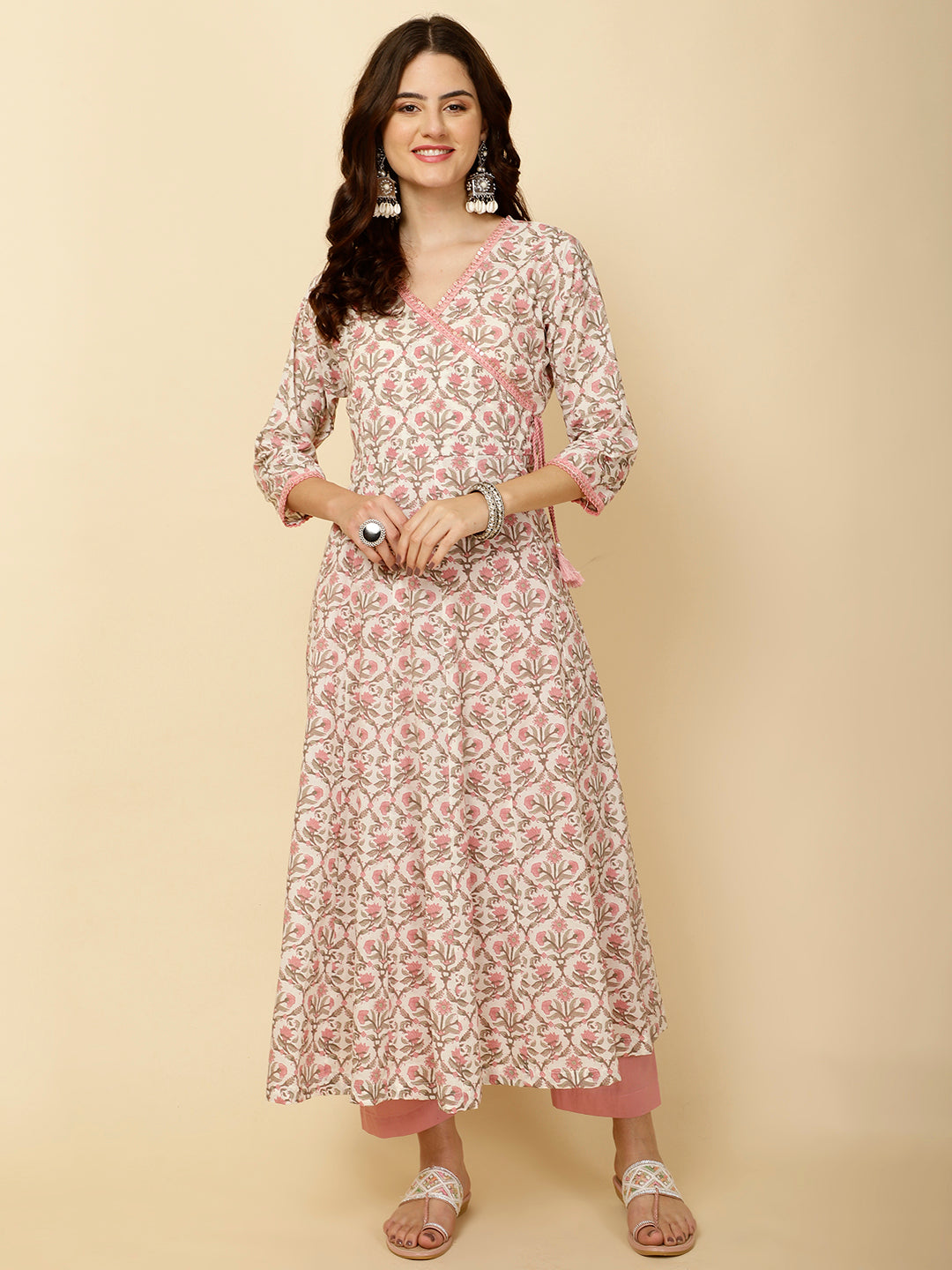 Floral Printed Cotton Anarkali Kurta With Pants