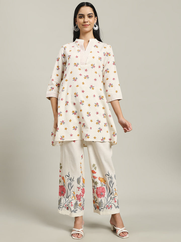 Printed Cotton Blend Kurta With Pants
