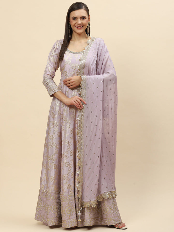 Brocade Embroidered Banarasi Handloom Kurta With Churidar &amp; Dupatta