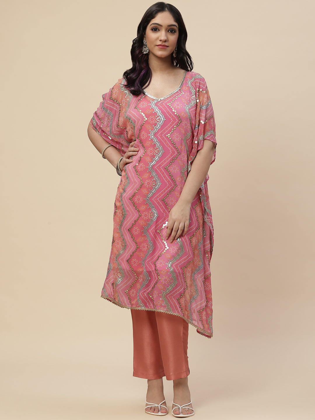 Sequin Embroidered Georgette Kurta With Pants