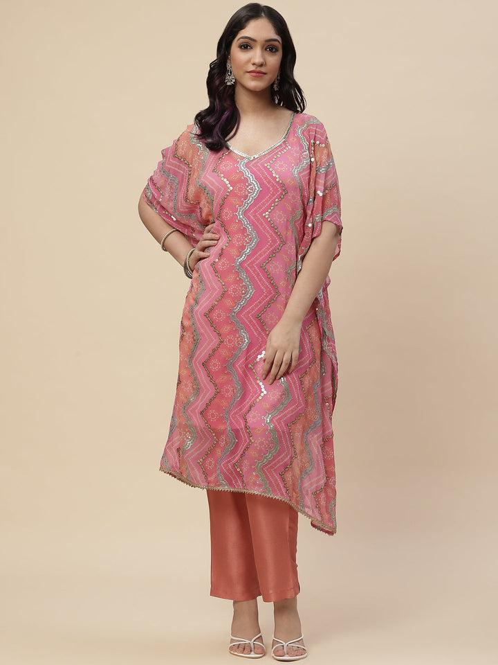 Sequin Embroidered Georgette Kurta With Pants