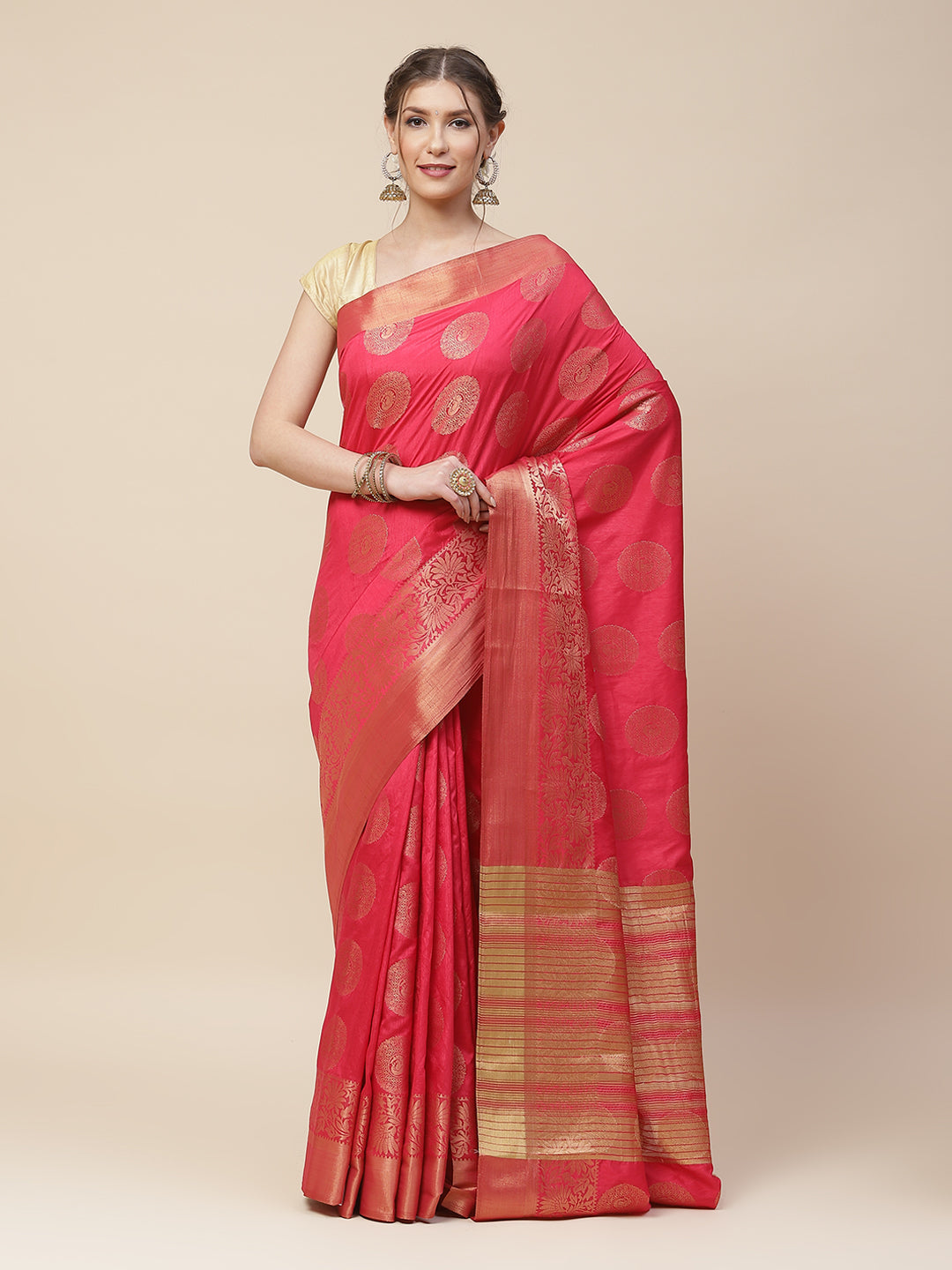 Zari Border Booti Art Handloom Woven Saree