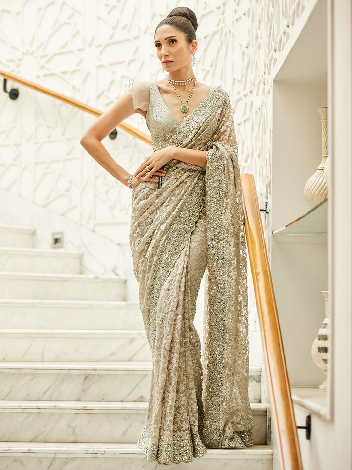 Chantilly Lace Embroider Saree
