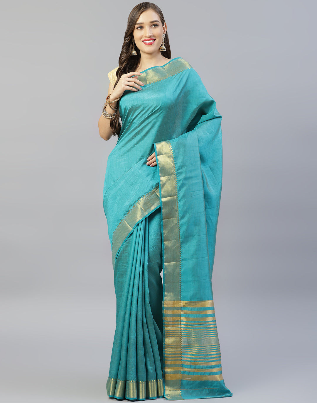 Plain Zari Border Art Handloom Woven Saree