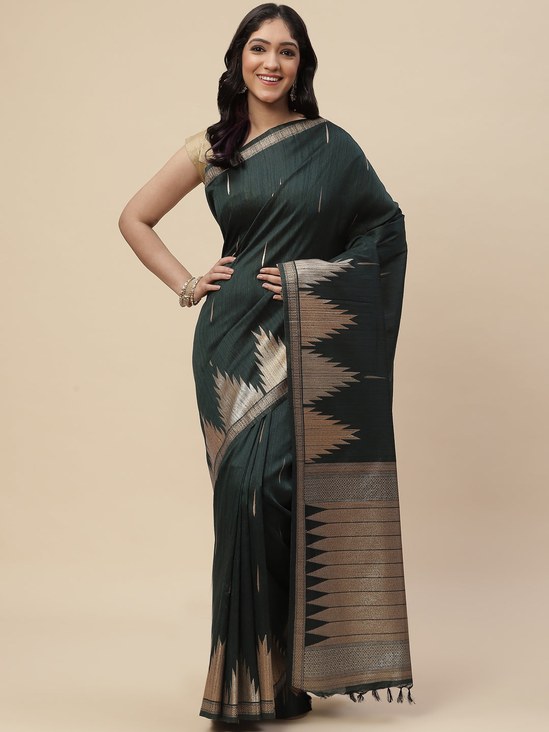 Zari Border Booti Tussar Woven Saree