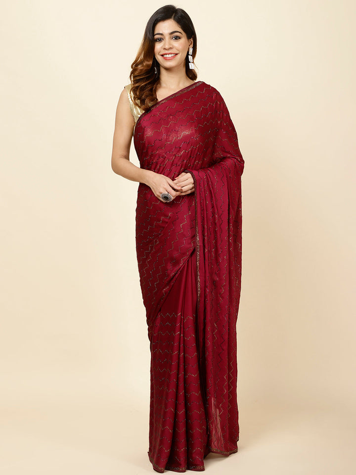 Stone Embroidered Chiffon Saree