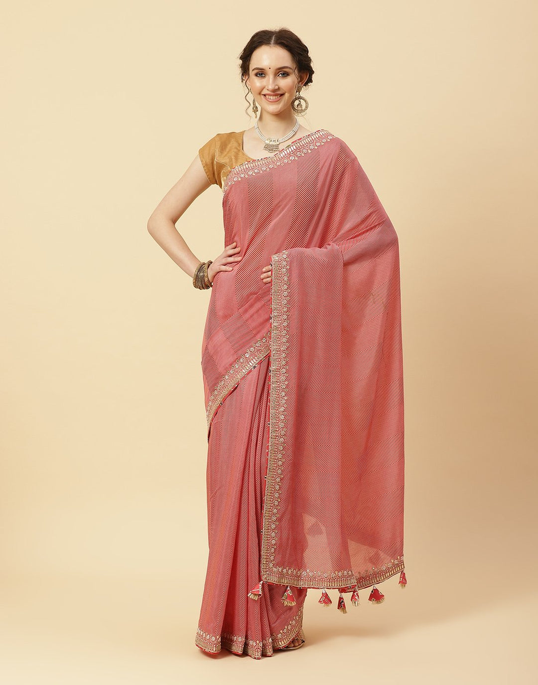 Printed Satin Gota Work Saree