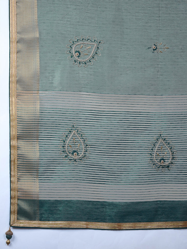 Zari Ethnic Motifs Woven Linen Saree