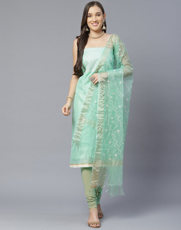 Chanderi Embroidered Suit Piece with fancy dupatta