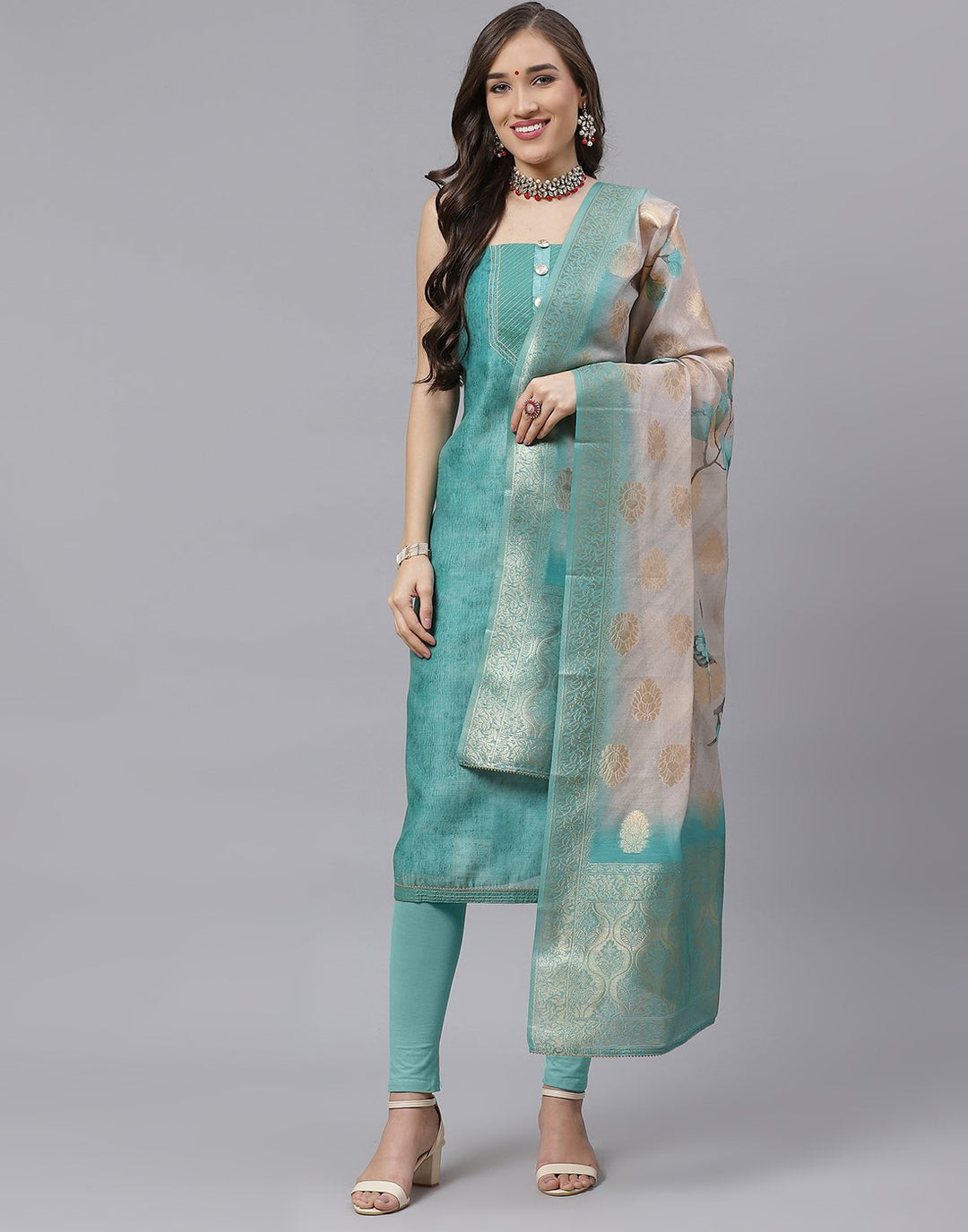 Chanderi Printed Suit Piece with fancy dupatta