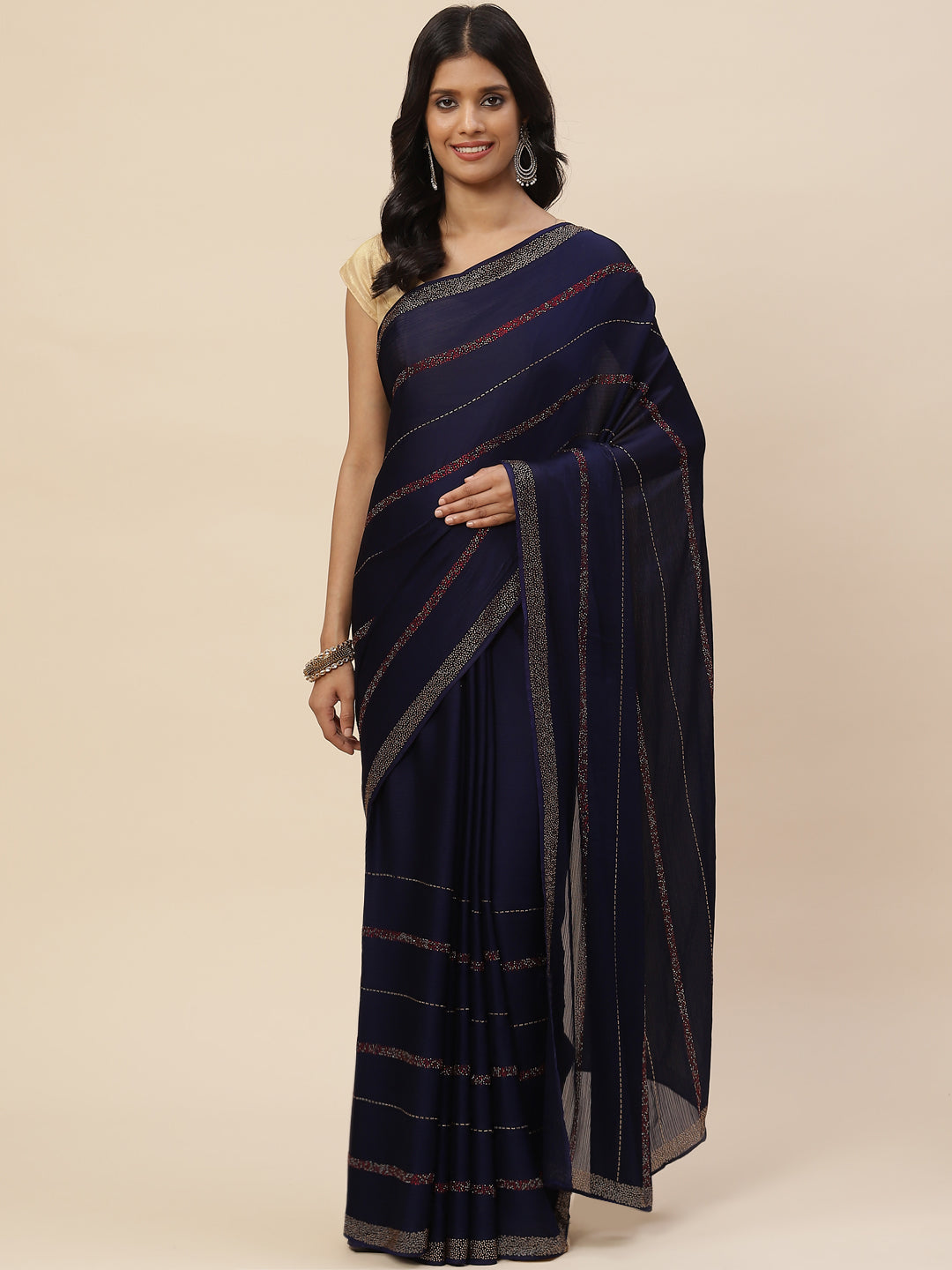 Stone Embroidered Chiffon Saree