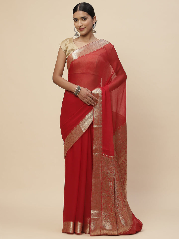 Zari Border Chiffon Plain Saree