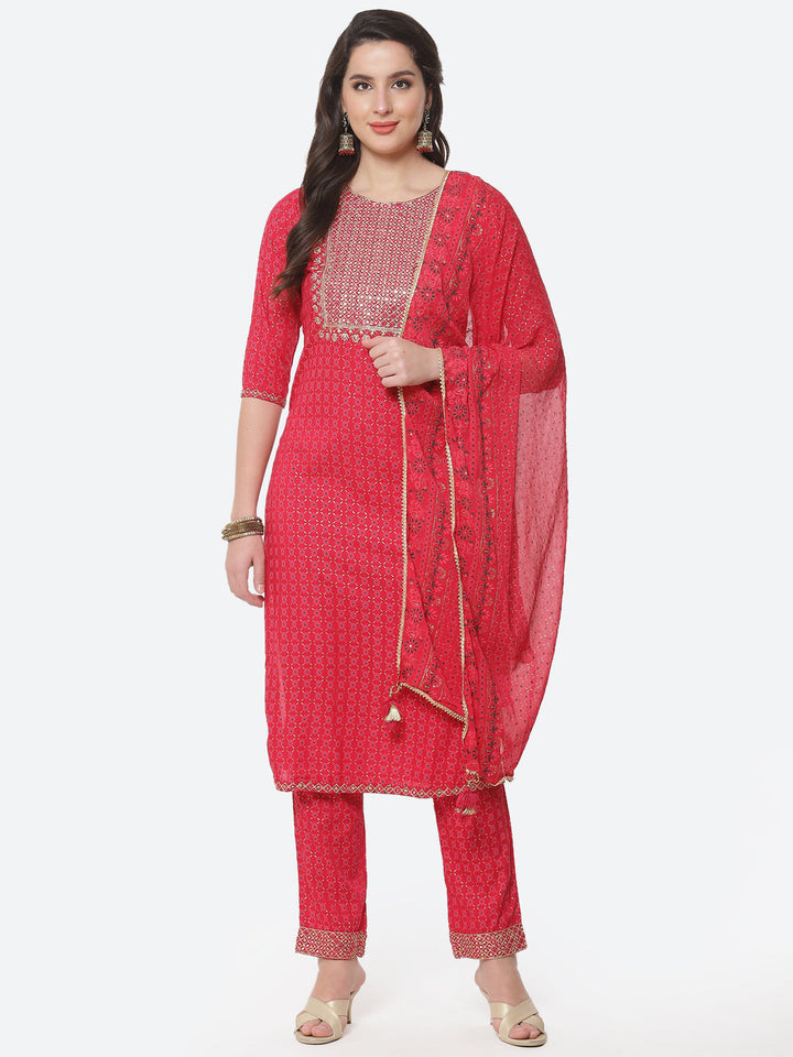 Cotton Kurta With Pant And Chiffon Dupatta