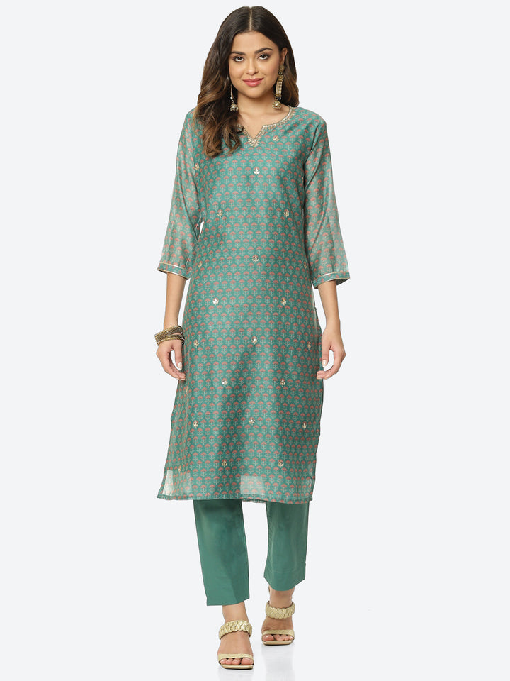 Gota Work Printed Chanderi Kurta With Pant