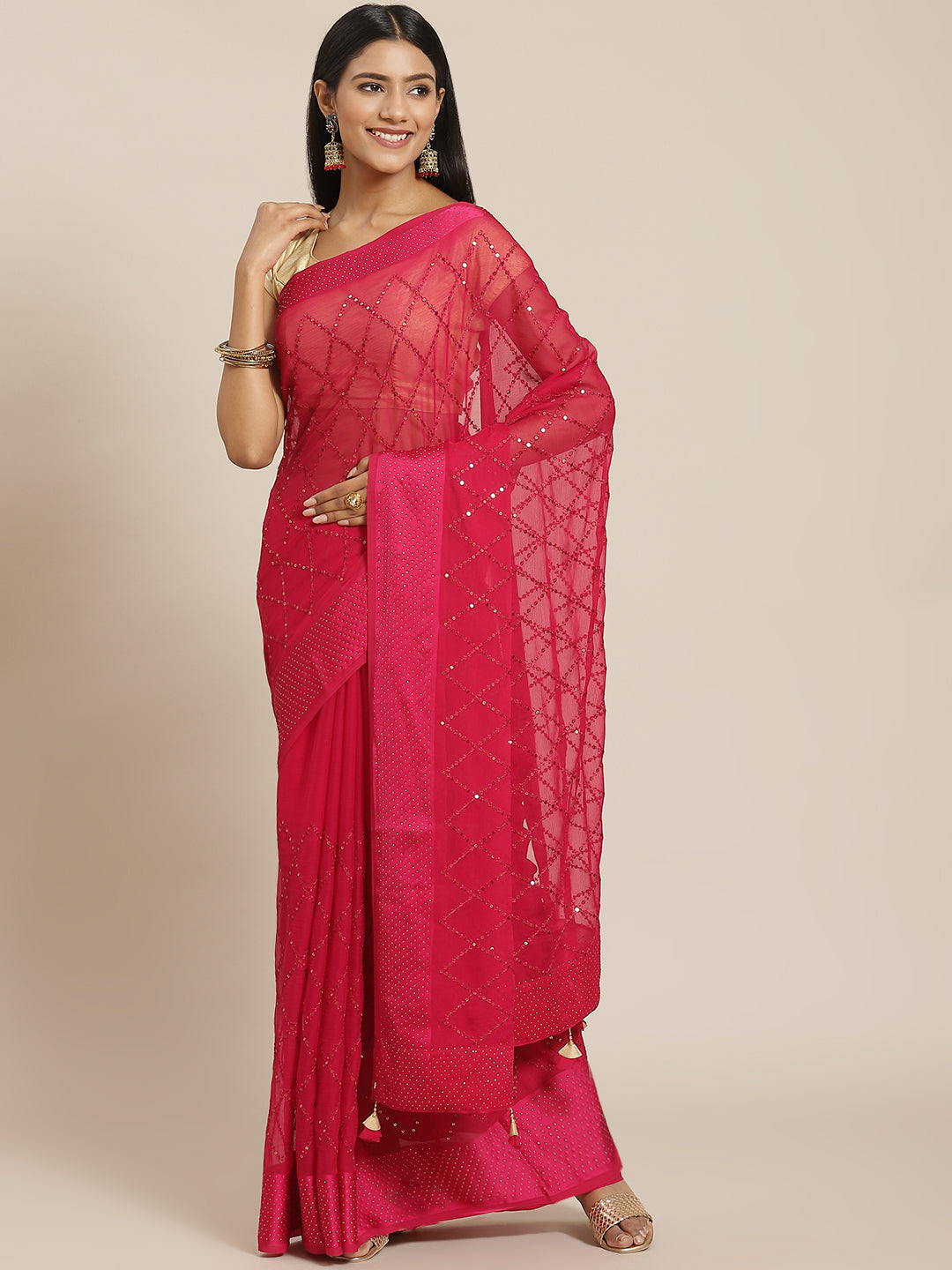Sequence Art Handloom Chiffon Embroidered Saree