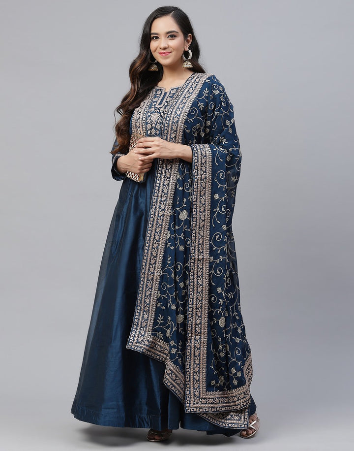 Embroidered Cotton Chanderi Salwar Kameez Stitched Suit With Georgette Dupatta