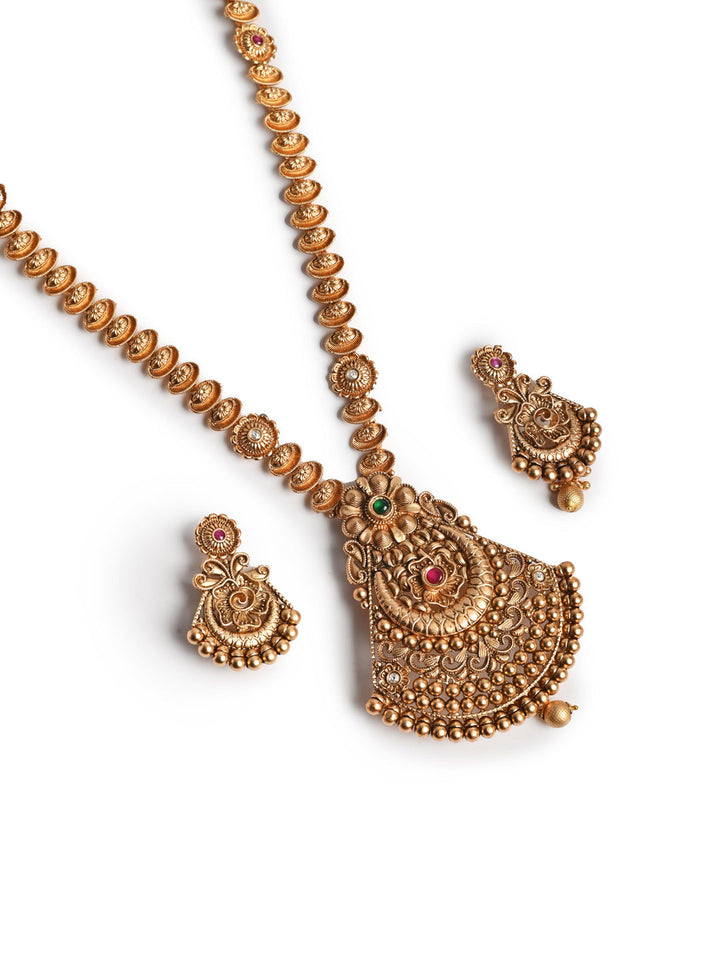 Golden Brass Necklace Set With Earrings