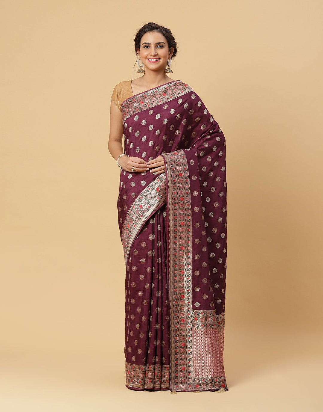 Woven Banarasi Saree With Zari Booti Border