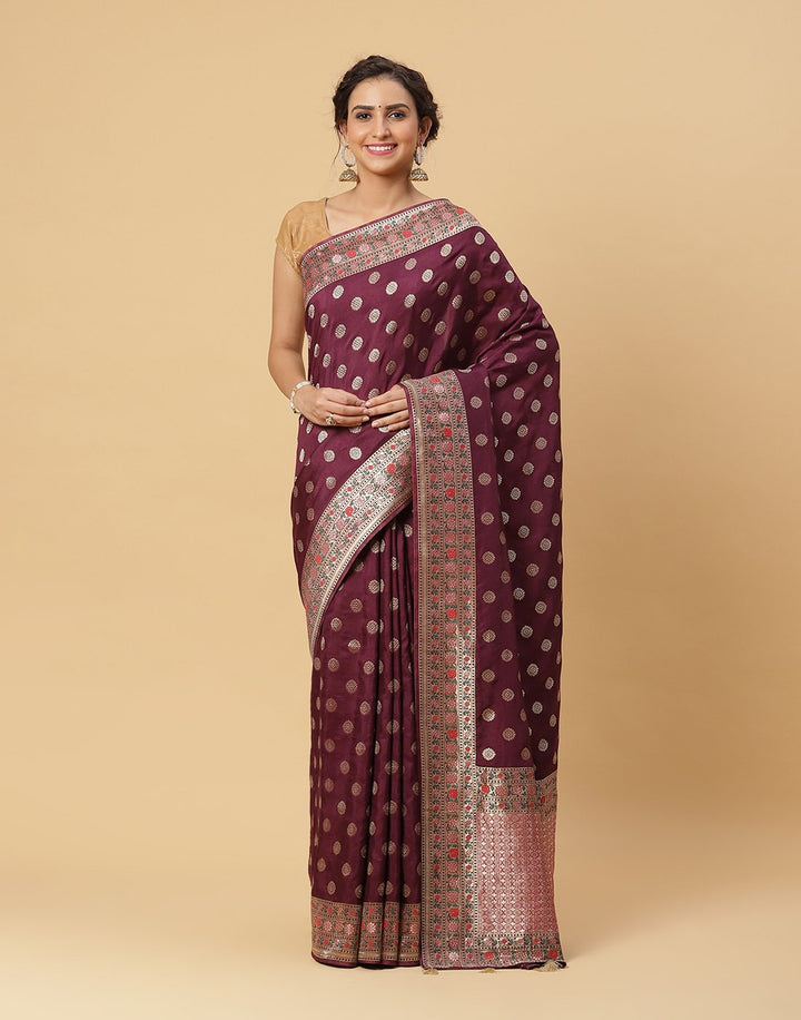Woven Banarasi Saree With Zari Booti Border