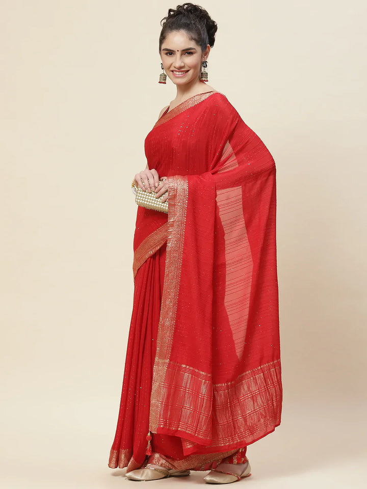 Sequin Embroidered Crepe Plain Saree
