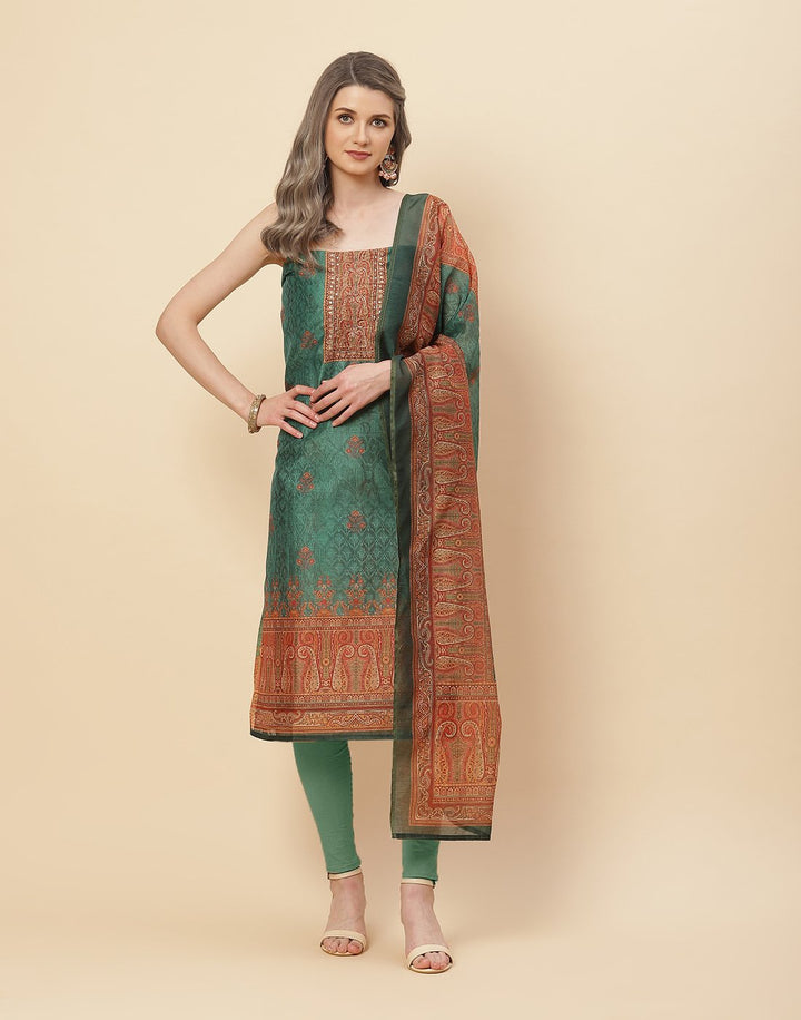 Patch Neck Work Printed Chanderi Suit Piece With Chanderi Printed Dupatta