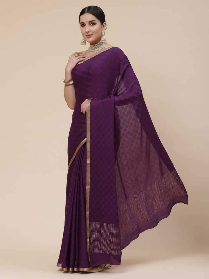Piped Border Crepe Plain Saree