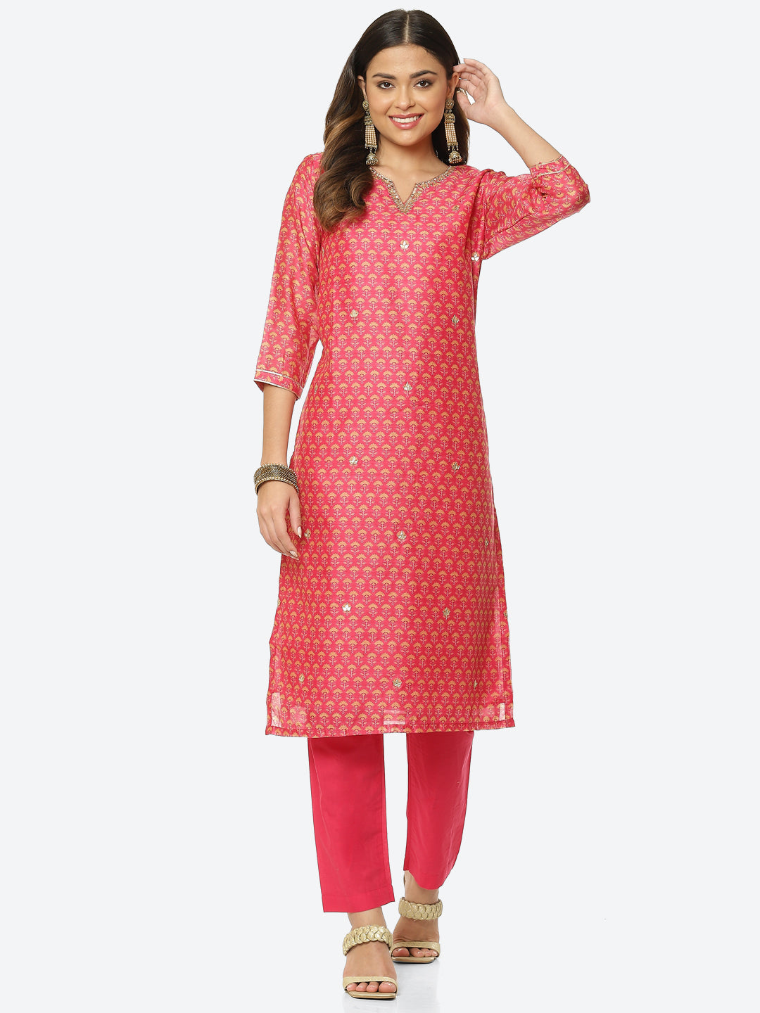 Gota Work Printed Chanderi Kurta With Pant