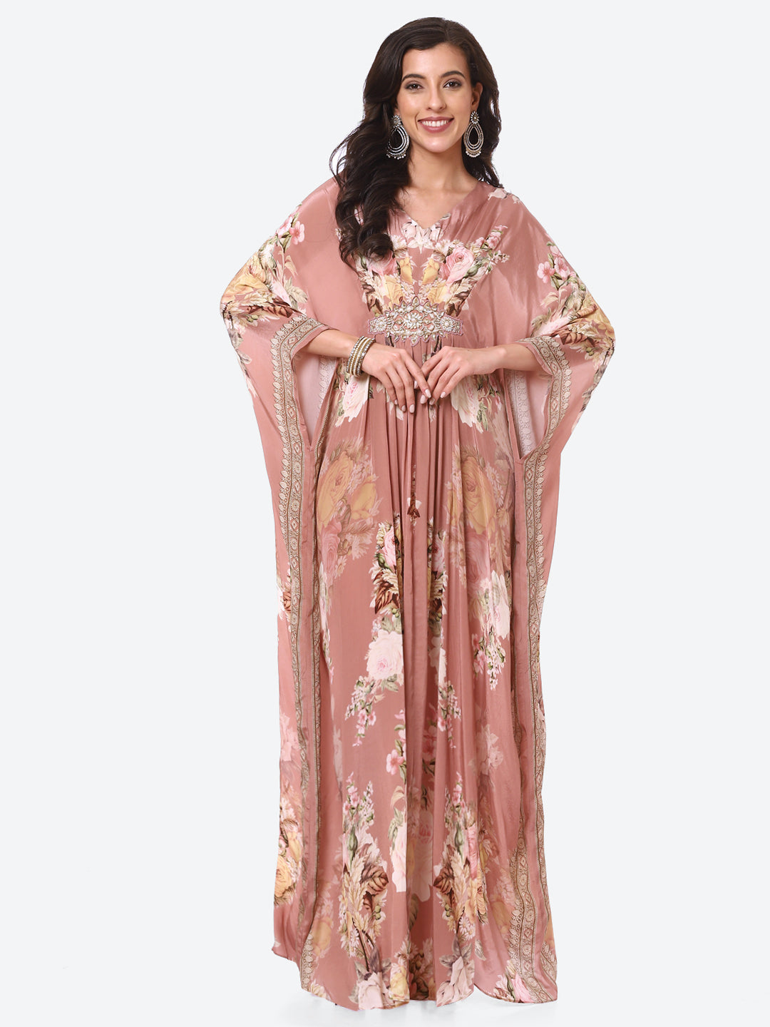 Floral Printed Crepe Kaftan Dress