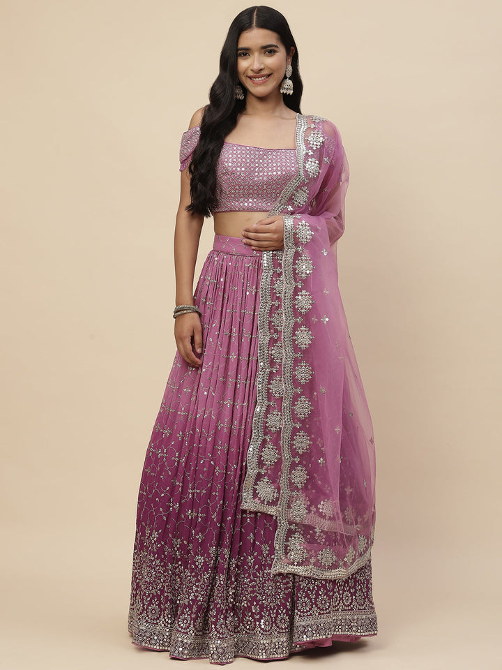 Sequin Embroidered Georgette Lehenga With Choli &amp; Net Dupatta