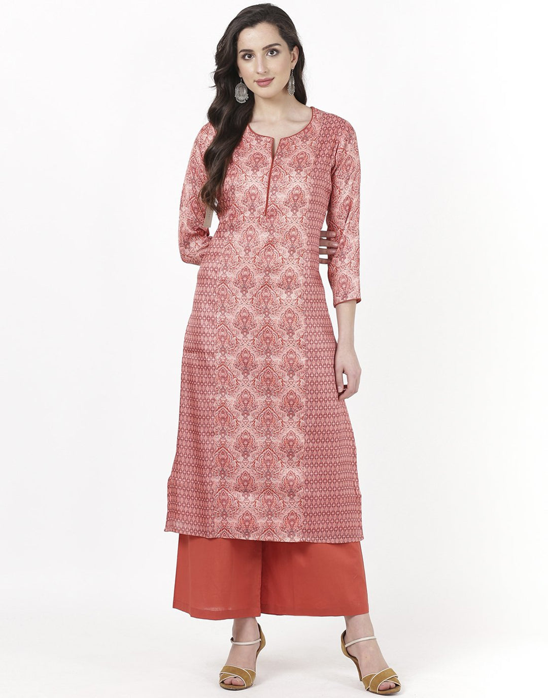 MBZ Meena Bazaar-Peach Tussar Kurta with Palazzo