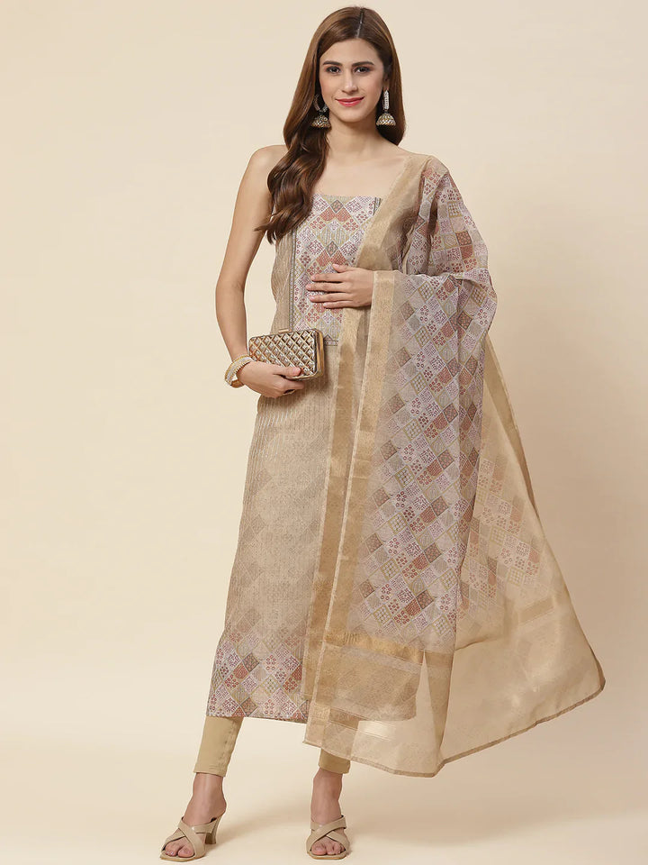 Neck Embroidered Chanderi Unstitched Suit Piece With Dupatta