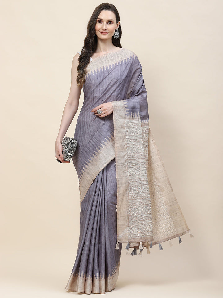 Plain Woven Tusser Saree