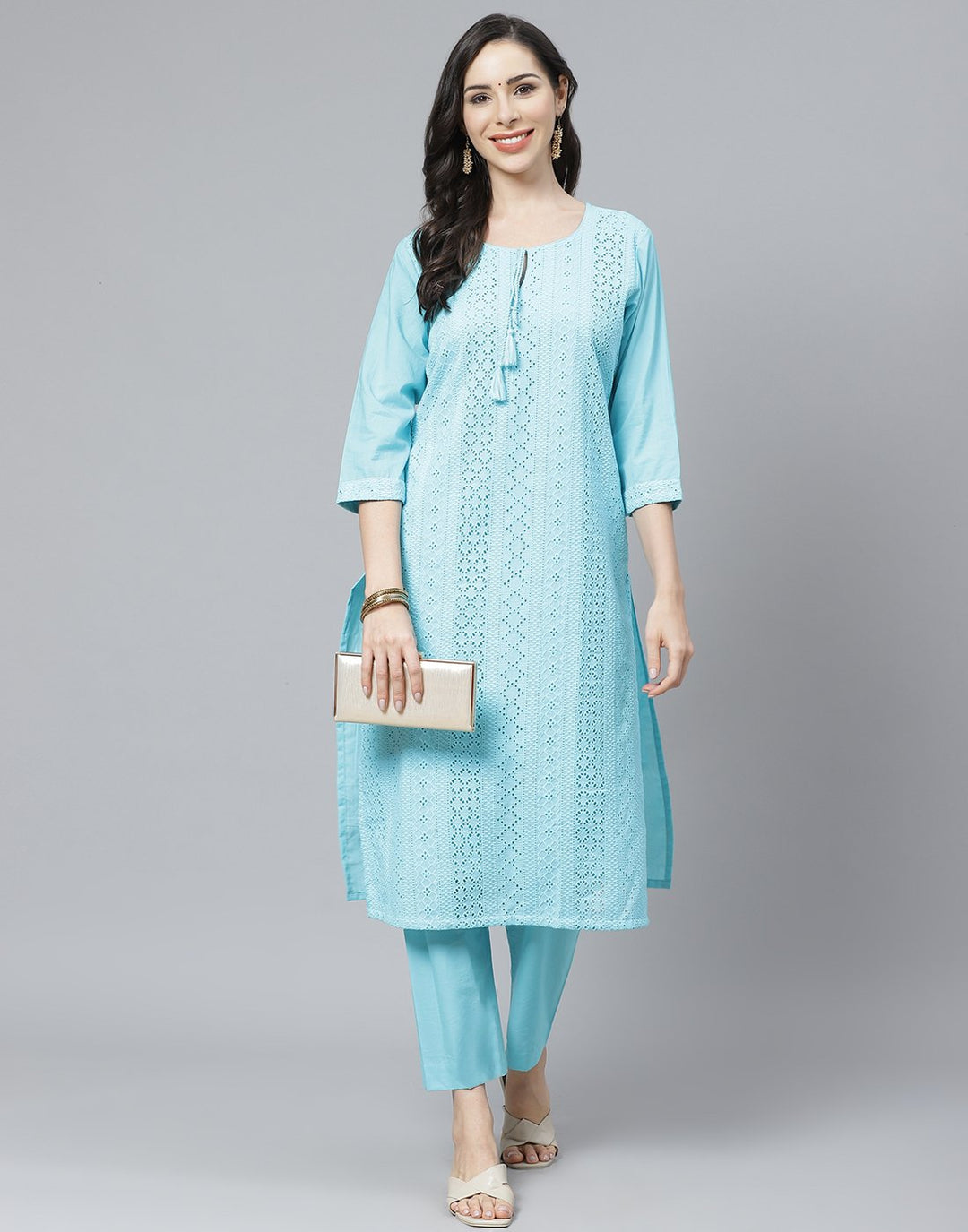 Cotton Embroidered Kurti with Straight Pant