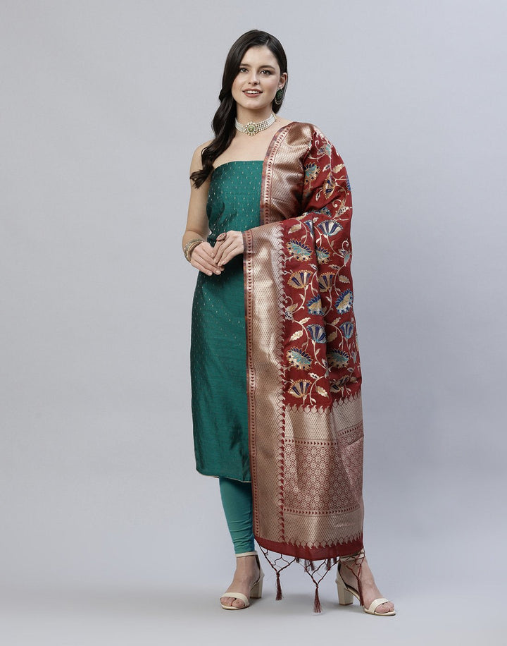 Chanderi Suit Piece With Embroidered Dupatta