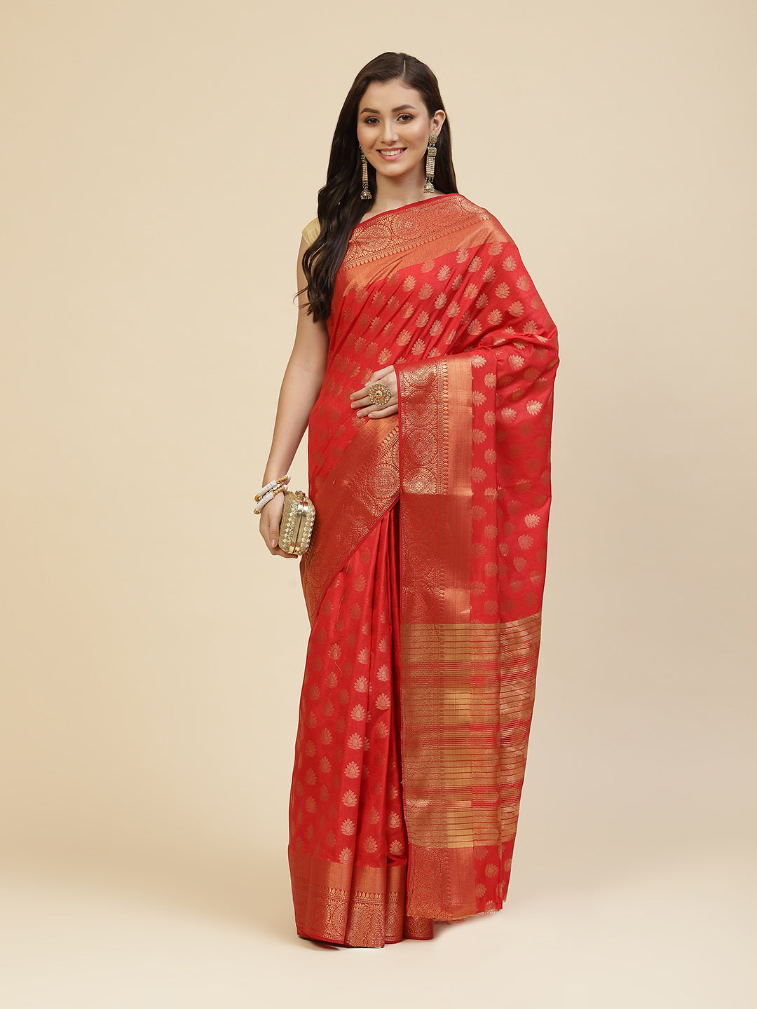 Zari Border Booti Handloom Woven Saree