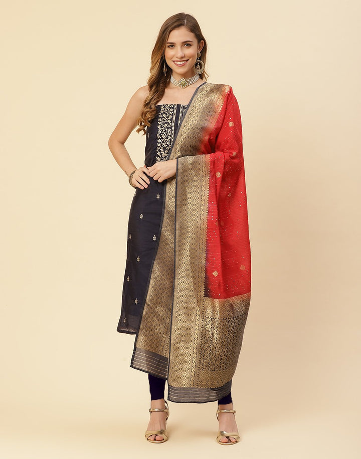 Embroidered Chanderi Suit Piece With Chanderi Banarasi Dupatta