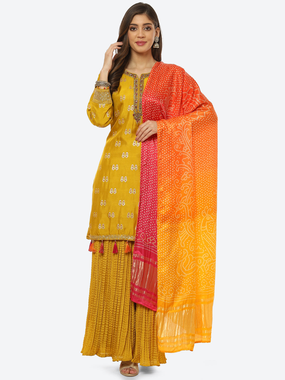 Zari Booti Neck Zari Embroidered Handloom Kurta With Garara &amp; Dupatta