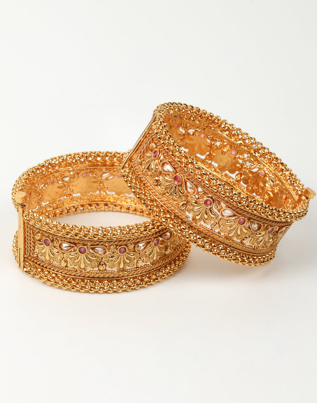 Golden Bangles With Red Stones